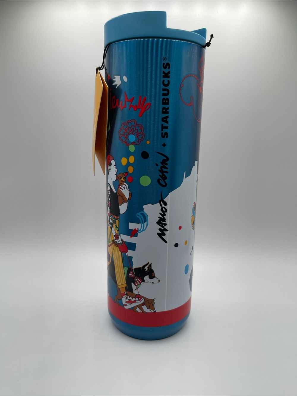 Starbucks Blue Travel Tumbler with Multicolor Pop Art